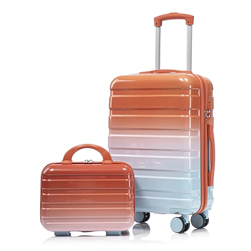 GDFStudio 14/20 Inch 2 Piece Luggage Set,PC Hard Shell Spinner Suitcase,Combination Lock,360° Silent Wheels, Retractable Handle,Carry On Travel Luggage with 14” Cosmetic Case,Gradient Blue-Red - color: Blue+Red, size: 14/20In