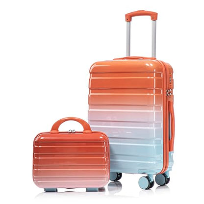 GDFStudio 14/20 Inch 2 Piece Luggage Set,PC Hard Shell Spinner Suitcase,Combination Lock,360° Silent Wheels, Retractable Handle,Carry On Travel Luggage with 14” Cosmetic Case,Gradient Blue-Red - color: Blue+Red, size: 14/20In