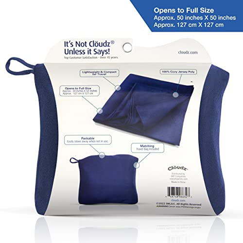 Super Soft Jersey Airplane Travel Blanket for Your Flight, Car, Camping, Home or Comforting Warmth Anywhere! Large in Size at 50"x 50" and Includes a Bag! - Blue