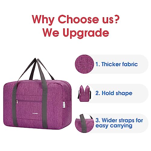 Narwey Personal Item Travel Bag, Foldable Carry on Duffle Bag for Women Men - color: AA-Thick Dark Purple