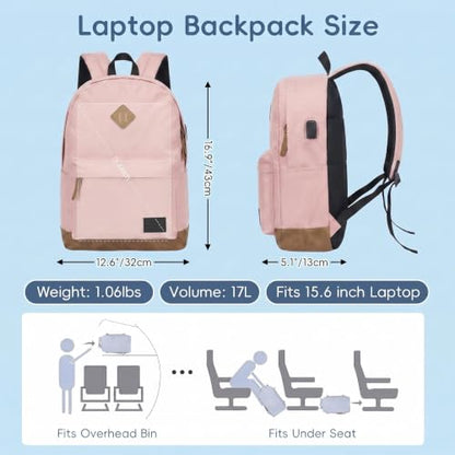 WOLT Travel Laptop Backpack for Men & Women with USB Charging Port - color: Pink