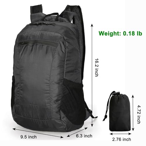 18L Mini Foldable Daypack, Waterproof and Lightweight Backpack - color: Black