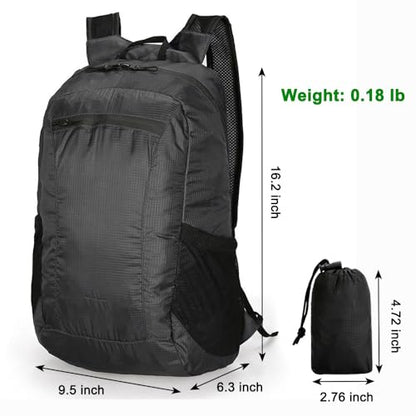 18L Mini Foldable Daypack, Waterproof and Lightweight Backpack - color: Black