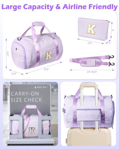 Trendy Stuff for Tweens, Girls Travel Duffle Bag, Kids Initial Bag - color: Purple, style: T