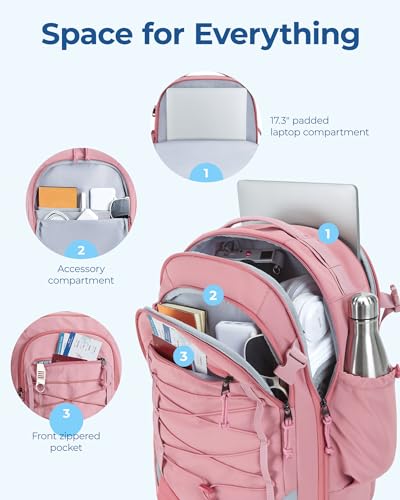 BAGSMART 17.3 Inch Large Travel Backpack, Carry On Flight Approved, Pink - color: Pink, size: 17.3 Inch