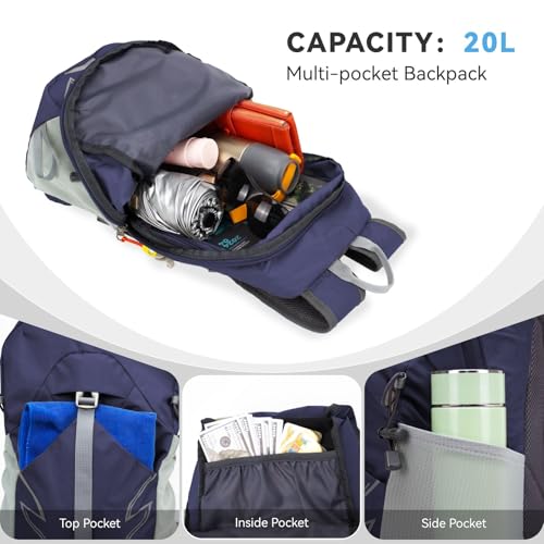 Small Lightweight Hiking Backpack，20L Foldable Hiking Daypack Cycling Hydration Backpack Travel Camping Bag - color: Blue