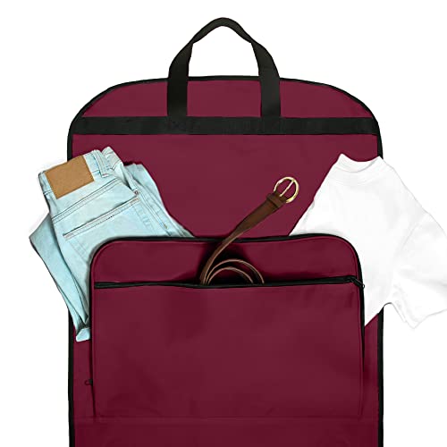 Dalix 60" Foldable Garment Bag Suits Cover Dresses w Front Pocket - color: Maroon