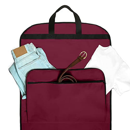 Dalix 60" Foldable Garment Bag Suits Cover Dresses w Front Pocket - color: Maroon