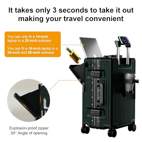 Carry on suitcase Zipperless Luggage,Polycarbonate Aluminum Hard Shell, Expandable Carry-On Suitcase with Spinner Wheels, 26 Inch Cabin - color: green, size: 26 inch