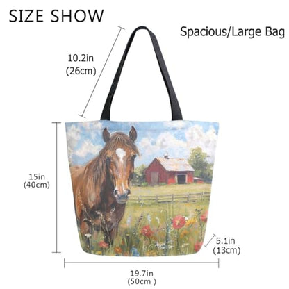 Chic Funny Cute Pattern Big Handle Extra Large Shoulder Tote Bag for Beach Travel Weekender Gym Grocery Shopping - style: Horse