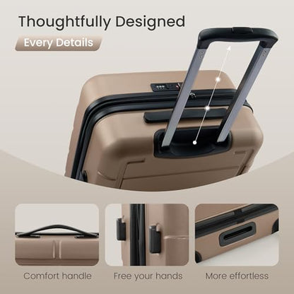 SHOWKOO G-Series Luggage set 3pcs, 100% PC Durable Hardshell Suitcase - color: Champagne, size: 3-Piece Set (20/24/28in)