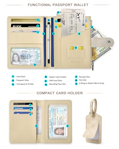 Passport Holder for Travel, Rfid Passport Wallet with Zipper - color: White Sand