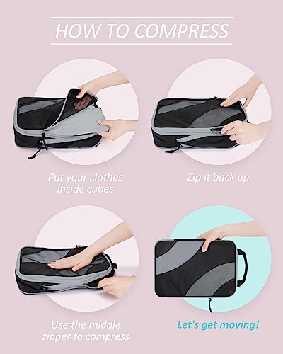 BAGSMART Compression Packing Cubes for Travel - color: Black, size: Set of 2