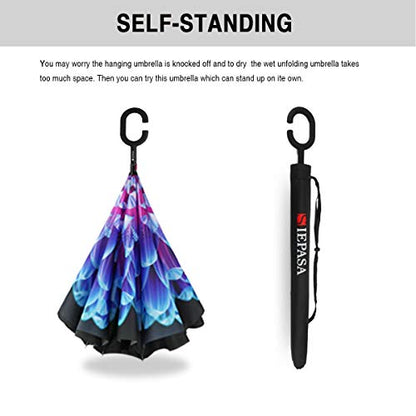 SIEPASA 49/56 Inch Inverted Reverse Upside Down Umbrella, Extra Large Double Canopy Vented Windproof Waterproof Stick Golf Umbrellas with C-shape Handle. - color: Orchid, size: 49 Inch
