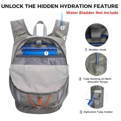 Small Hiking Backpack 13L Lightweight Foldable Travel Daypack for Men Women - color: Light Grey