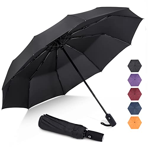 ZOMAKE Travel Umbrella Compact - 10 Ribs Portable Collapsible Umbrellas for Rain Windproof - Paraguas Automatic Small Folding Umbrella Lightweight Packable Umbrella for Women Men - color: Black