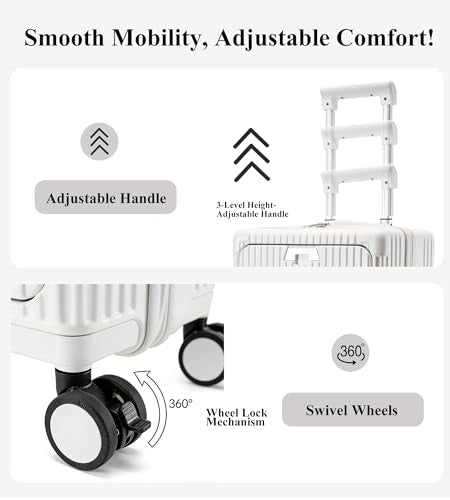 feilario Hardside Carry On Luggage, Zipper Closure, TSA Lock, USB Port - color: A-Ivory White(with zipper closure)