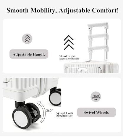 feilario Hardside Carry On Luggage, Zipper Closure, TSA Lock, USB Port - color: A-Ivory White(with zipper closure)