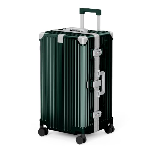 ALPHA CAMP Trunk Luggage 26 Inch with Aluminum Frame Zipperless Suitcase - color: Green, size: 26 Inch