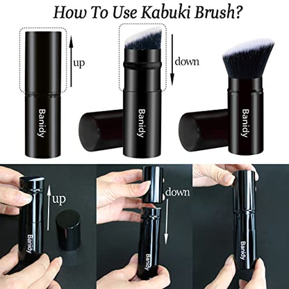 Makeup Brush Kabuki Retractable Travel Face Brushes Portable Blush Brush - style: Flat-Angle-Black