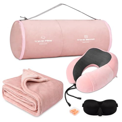 urnexttour Travel Pillow and Blanket Set Neck Pillow Airplane Foam Pink - color: A-pink