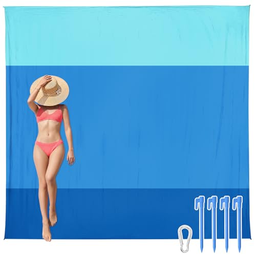 AlphaBeing Beach Blanket Waterproof Sandproof, Extra Large Beach Mat - color: Threeblue, size: 79“×83”