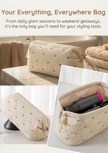 TeeYee Hair Tools Travel Bag for Dyson Airwrap Quilted Toiletry Bag - color: Beigebow