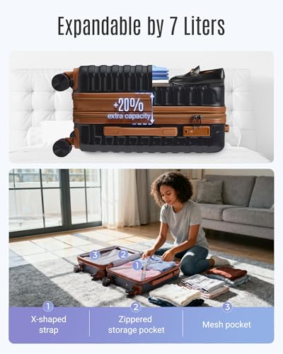LIGHT FLIGHT Luggage Sets,Carry On Luggage 22x14x9,2-Piece,Black/Brown - color: 2pcs- Black/Brown