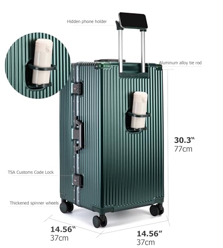 feilario Super Large Aluminum Frame Checked Zipperless Luggage - color: A4-Forest green, size: 30in