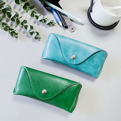 LogHog Portable Leather Glasses Case,Flexible Sunglasses Pouch Slim Case for Women Men Horizontal Eyeglass Case - color: Button-teal