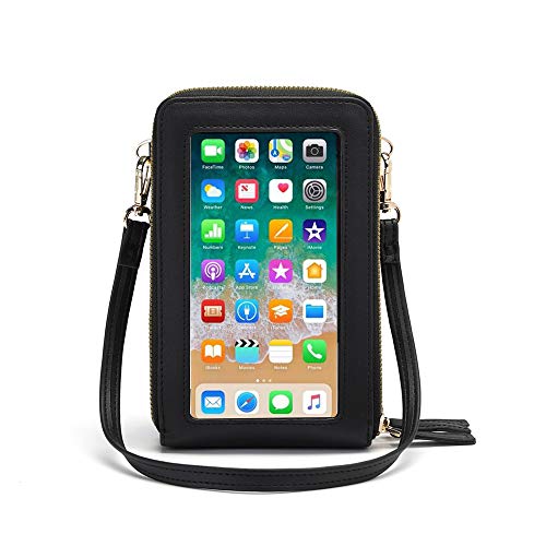 myfriday Touch Screen RFID Phone Crossbody Purse with 2 Straps for Women - color: A-black