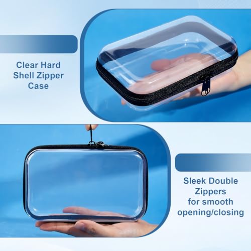 6PCS Clear Hard Shell Zipper Case Plastic Clear Pencil Case Hard Shell Zipper Pouch for Stationery Travel Toiletry Makeup Cosmetics Organizer Storage Box, Black - style: Black