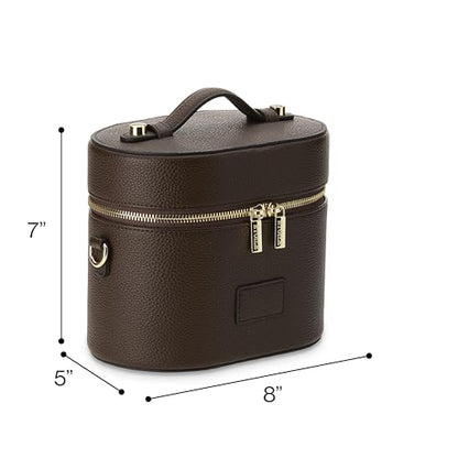 ETOILE - Oval Toiletry Case Espresso - Travel Makeup Bag Organizer with Shoulder Strap and Removable Divider - color: Espresso