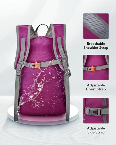 WATERFLY Small Lightweight Packable Hiking Backpack Foldable Travel Daypack - color: I-rose Red, size: 25L