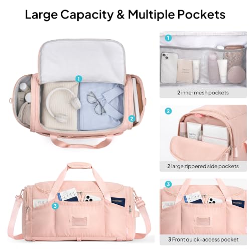 TOPEAST Foldable Duffle Bag for Travel, Large Travel Duffel Bags for Women - color: Pink