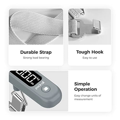 pack all Digital Luggage Scale for Travel, 110Lbs Capacity, 0.1Lb Precision - color: Rock Grey