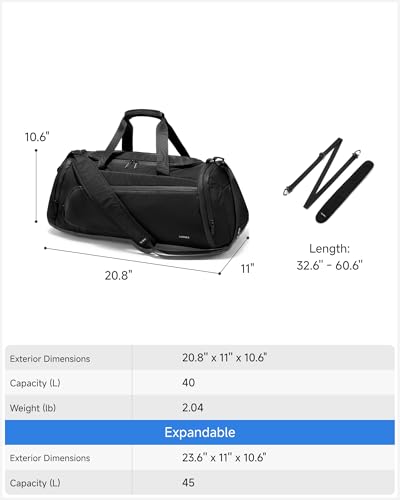 LUGGEX Duffle Backpack with Shoe Compartment, 40L Expandable Gym Travel Bag - color: Black