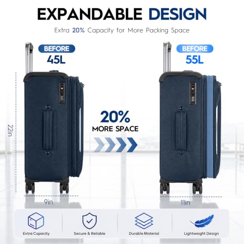 Carry On Luggage 22x14x9 Airline Approved, Softside Expandable Lightweight Travel Suitcase with Spinner Wheels (Blue, Carry-on 20 inch) - color: Blue, size: Carry-on 20 inch