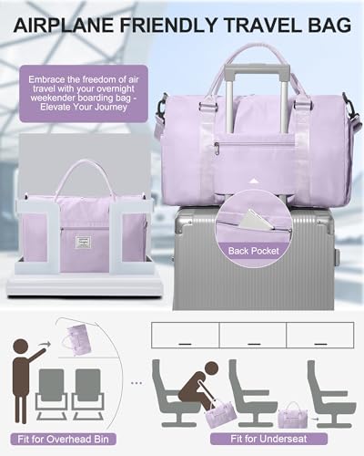 WISEPACK Gym Bag for Womens with Shoes Compartment Travel Duffel Bag - color: B3-Light Purple