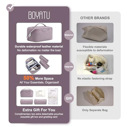BOYATU Travel Makeup Bag Cosmetic Bags for Women: 3 Pcs Set Make up Bag - color: L55Light Purple
