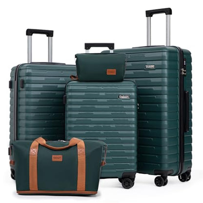 Cosbarn Luggage Sets Hardshell 5 Piece Durable Suitcases with Wheels - color: DarkGreen