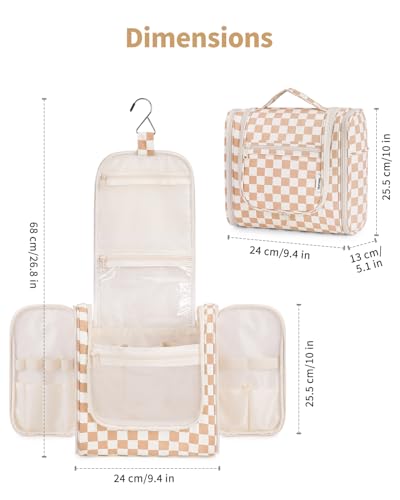 Narwey Large Hanging Travel Toiletry Bag for Women, Makeup Cosmetic Bag - color: C-Light Checkerboard-1, size: Large