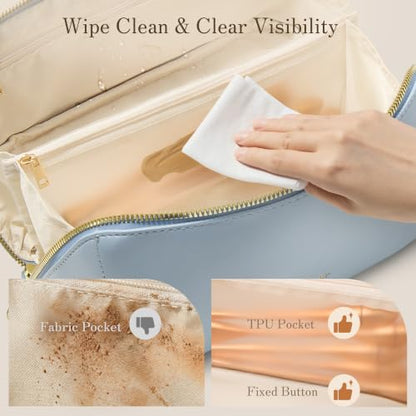 SHOWKOO Cosmetic Bag for Women, WideOpen Travel Makeup Bag with Compartment - color: Dusty Blue