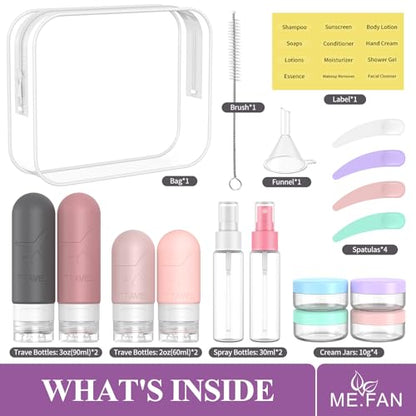 ME.FAN 18 Pack Travel Bottles for Toiletries, TSA Approved, Pink - color: Pink