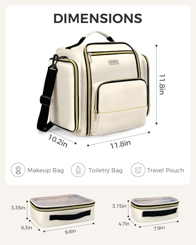 BAFAMYE Large Travel Makeup Bag - Cosmetic Organizer with 4 Removable Inner Pockets, Multi-functional Toiletry Bag for Accessories & Brushes, Women's Beauty Case, Beige - color: Beige