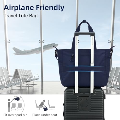 HanTrip Large Laptop Tote Bag with Luggage Sleeve for Travel Work,Navy Blue - color: Navy Blue