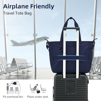 HanTrip Large Laptop Tote Bag with Luggage Sleeve for Travel Work,Navy Blue - color: Navy Blue