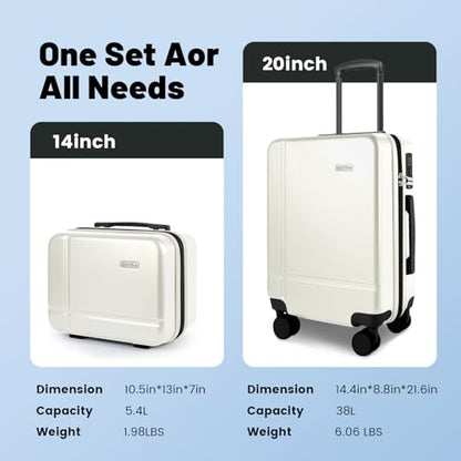 2 Piece Carry on Luggage Set, 14 in 20 in Lightweight Hardshell Suitcases with 360 Double Spinner Wheels & TSA Lock for Family Vacation Getaways Double Spinner Wheels White - color: WHITE