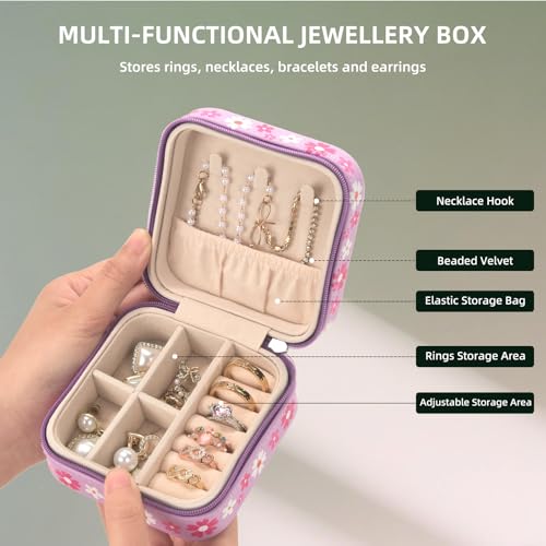 shunmei Mini Travel Jewelry Box, Personalised Pattern, Pink Cat - style: Pink Cat