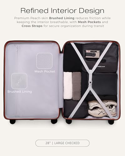 Coolife Luggage, Lightweight PC Hardside Suitcase, Checked-Large 28-Inch - color: Brown, size: Checked-Large 28-Inch